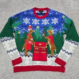 Blizzard Bay Men’s‎ Ugly Christmas Sweater Size Large Reindeer Grill Master BBQ